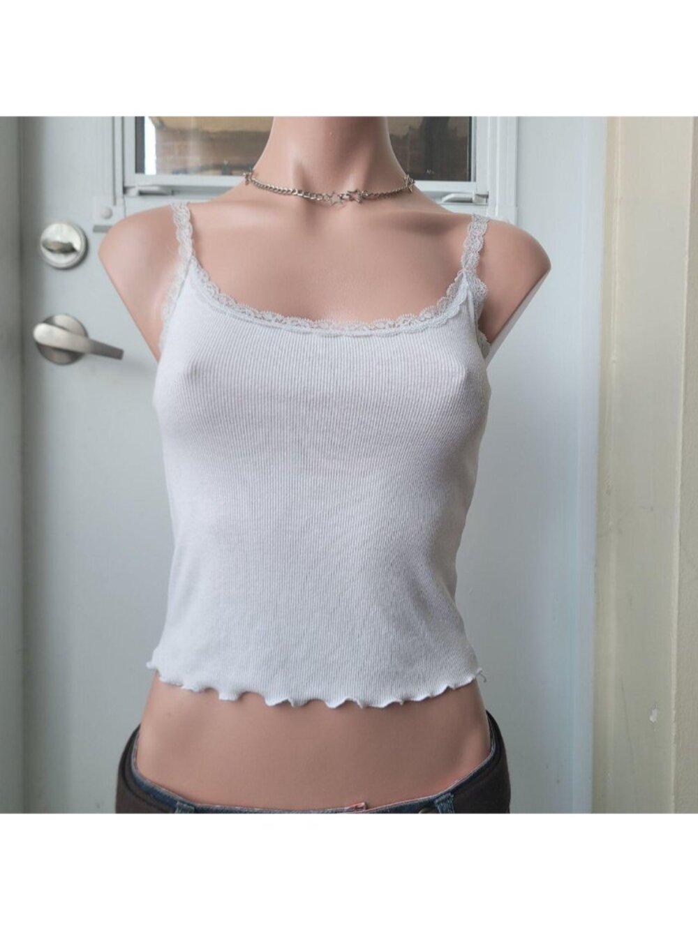 Colsie White Lace Trim Whimsigoth Layering Tank Top (XS)